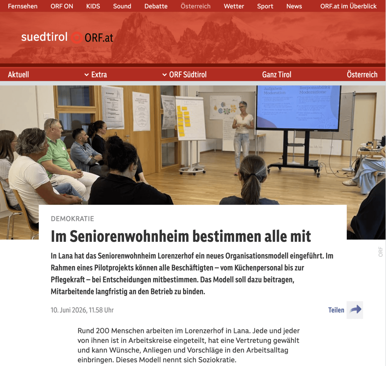 ORF berichtet - Soziokratie im Seniorenwohnheim Lorenzerhof